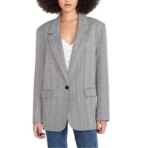 Steve Madden Gray Plaid Single-Button Blazer Preppy size Medium Officecore